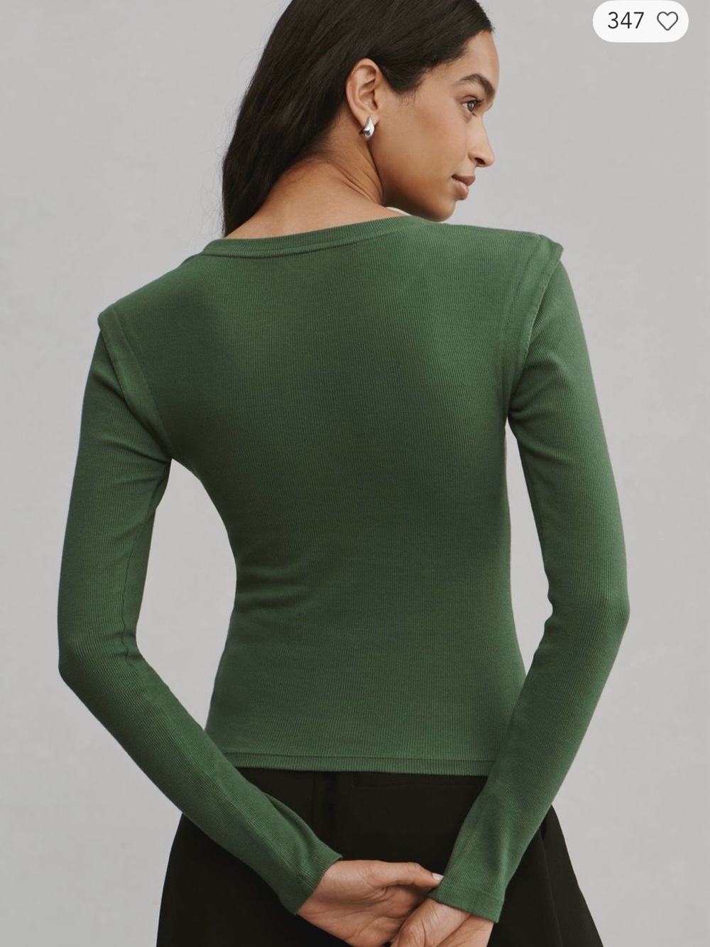 Anthropologie Forest Green Ribbed Long-Sleeve Crewneck - Picture 3 of 6
